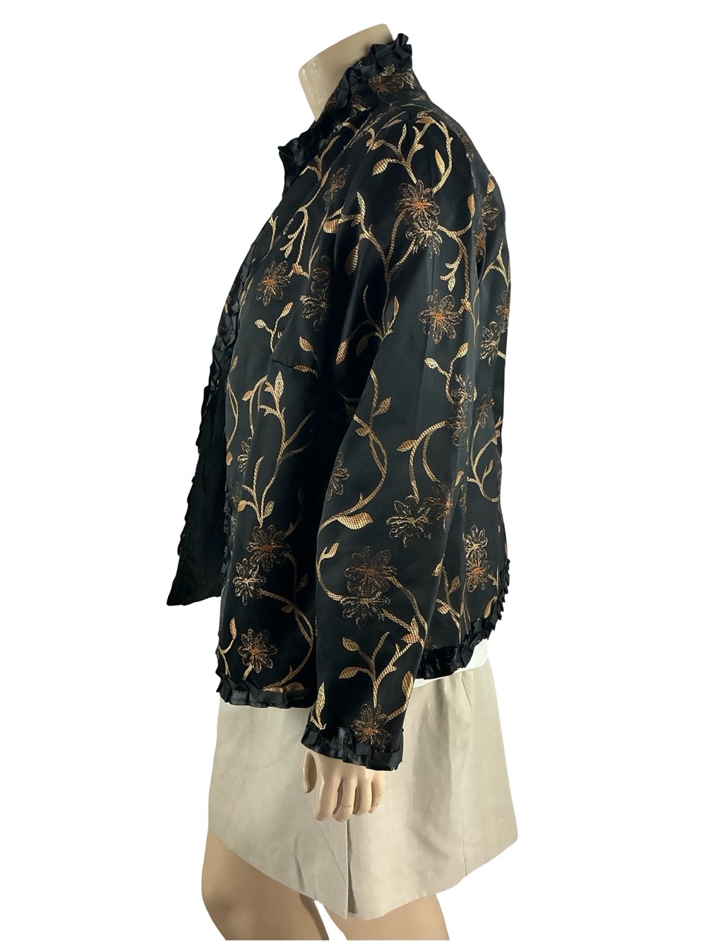 Vintage Alex Kim Floral Brocade Black Gold Art To Wear Jacket Plus Size 2X - Picture 5 of 7